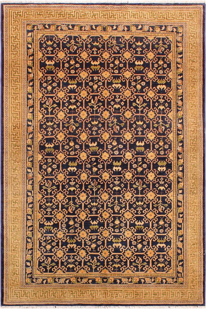 handmade Transitional Kafkaz Blue Green Hand Knotted RECTANGLE 100% WOOL area rug 6 x 9