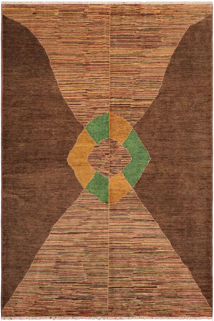 handmade Modern Gabbeh Brown Gold Hand Knotted RECTANGLE 100% WOOL area rug 6 x 9