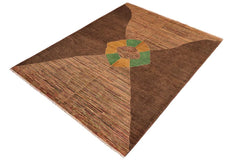 handmade Modern Gabbeh Brown Gold Hand Knotted RECTANGLE 100% WOOL area rug 6 x 9