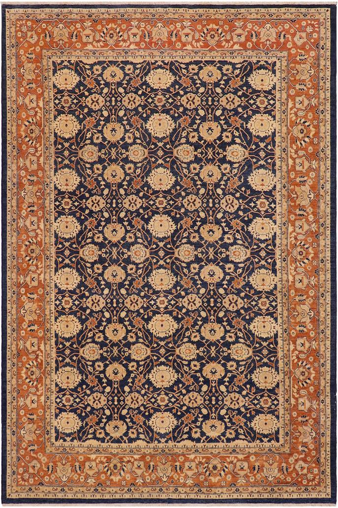 handmade Transitional Kafkaz Blue Dull Orange Hand Knotted RECTANGLE 100% WOOL area rug 9 x 12