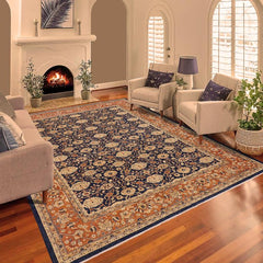 handmade Transitional Kafkaz Blue Dull Orange Hand Knotted RECTANGLE 100% WOOL area rug 9 x 12