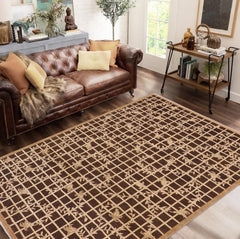 handmade Modern Kafkaz Brown Beige Hand Knotted RECTANGLE 100% WOOL area rug 9' x 12'