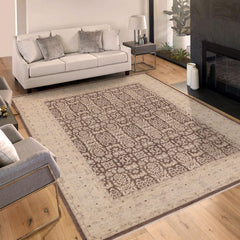 handmade Transitional Kafkaz Brown Beige Hand Knotted RECTANGLE 100% WOOL area rug 9' x 12'