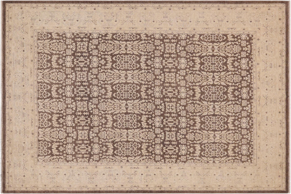 handmade Transitional Kafkaz Brown Beige Hand Knotted RECTANGLE 100% WOOL area rug 9' x 12'