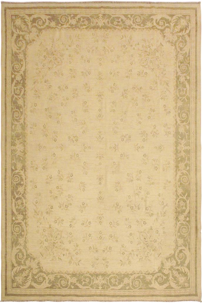handmade Transitional Kafkaz Beige Green Hand Knotted RECTANGLE 100% WOOL area rug 9 x 12
