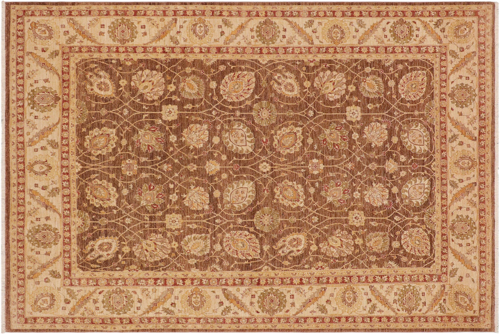 handmade Transitional Kafkaz Brown Beige Hand Knotted RECTANGLE 100% WOOL area rug 9' x 12'