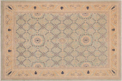 handmade Transitional Kafkaz Green Tan Hand Knotted RECTANGLE 100% WOOL area rug 9' x 12'
