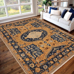 handmade Traditional Kafkaz Orange Blue Hand Knotted RECTANGLE 100% WOOL area rug 9' x 12'