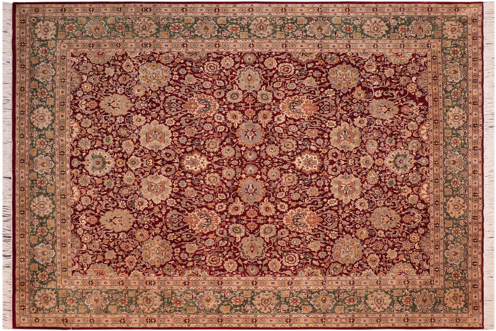 handmade Traditional Lahore Red Green Hand Knotted RECTANGLE 100% WOOL area rug 8x10