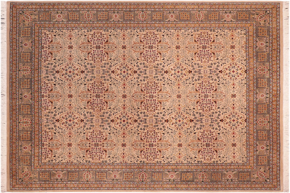 handmade Transitional Tabriz Tan Green Hand Knotted RECTANGLE 100% WOOL area rug 8x10