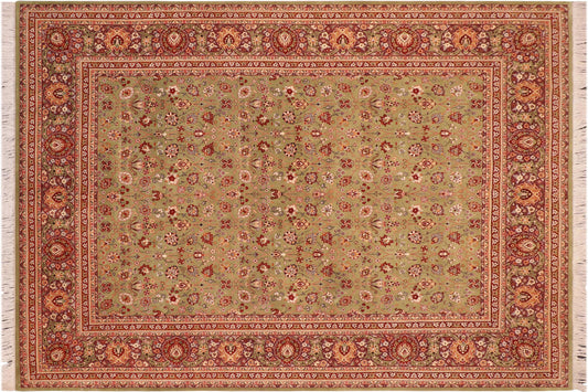 handmade Traditional Regular Green Aubergine Hand Knotted RECTANGLE 100% WOOL area rug 8x10