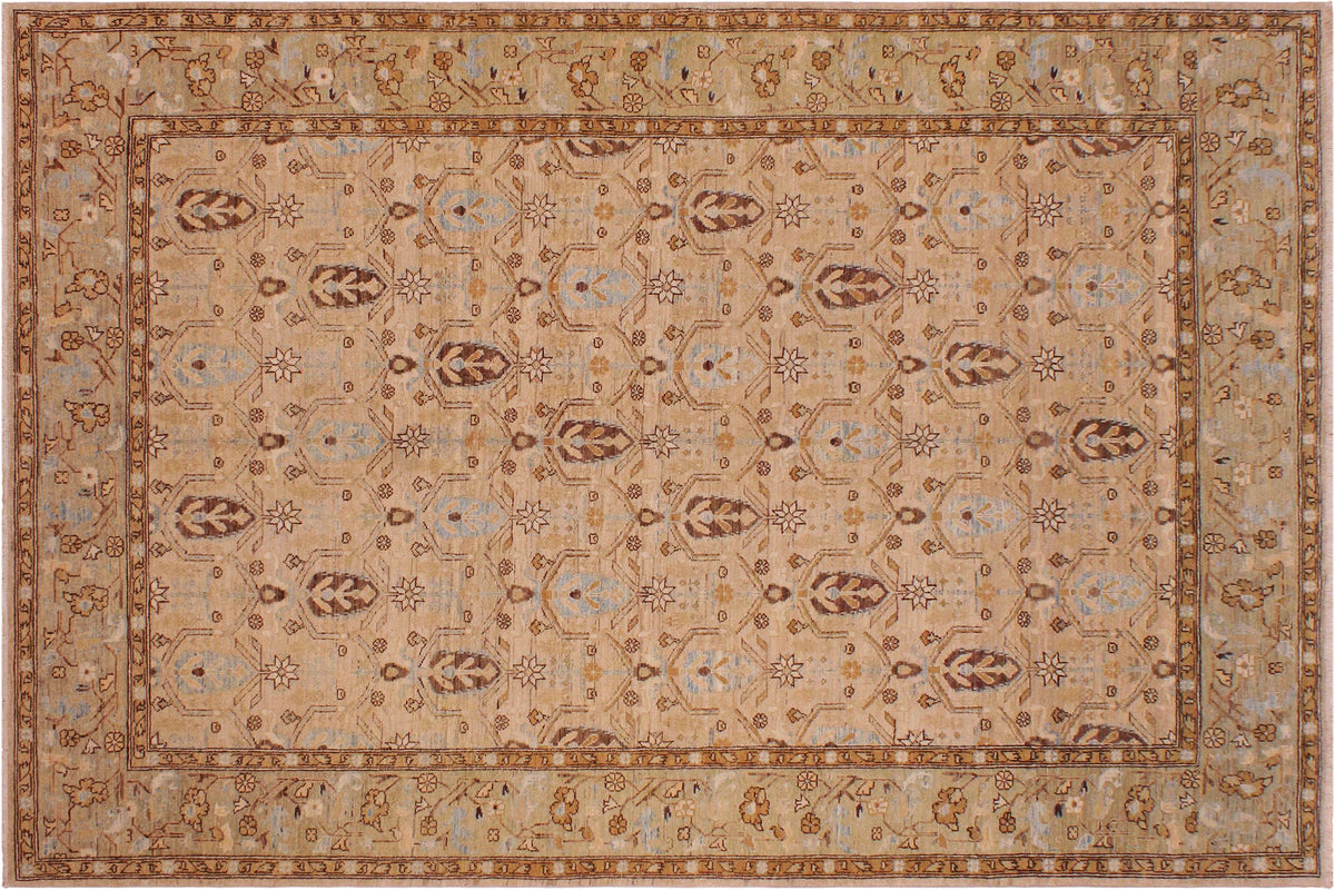 6x10 hand knotted transitional wool rug in tan and brown - Oriental Randa