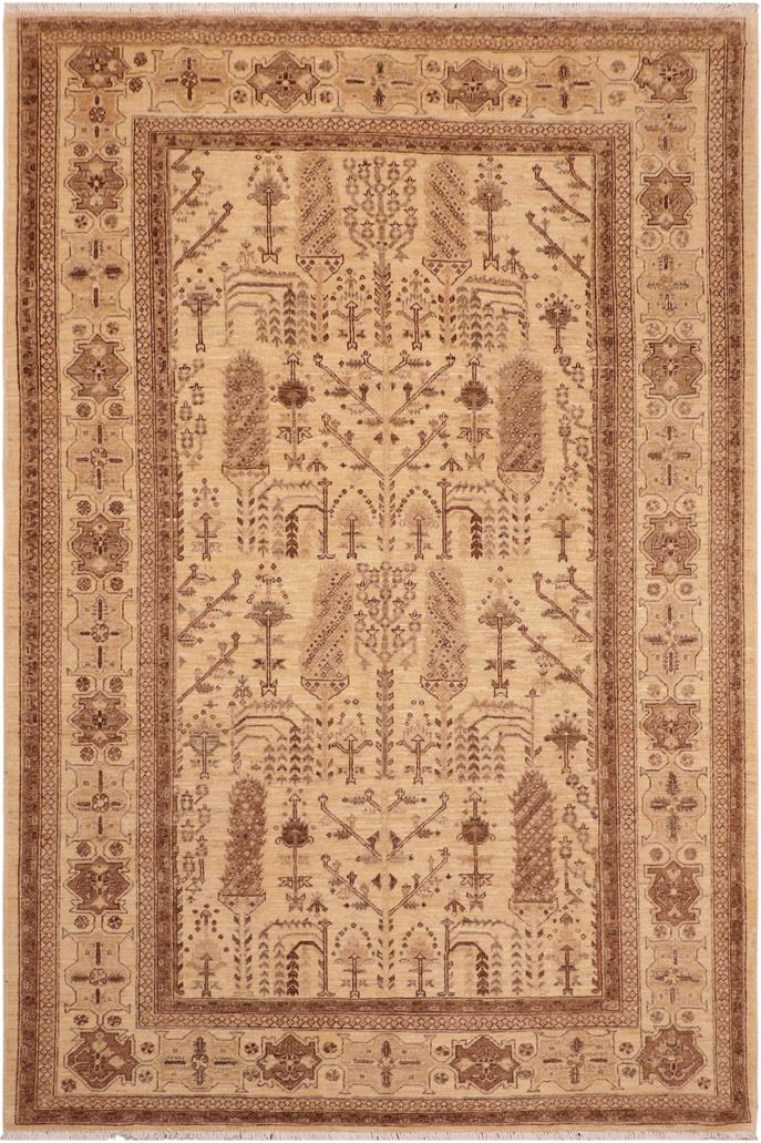 handmade Transitional Kafkaz Beige Brown Hand Knotted RECTANGLE 100% WOOL area rug 6 x 9