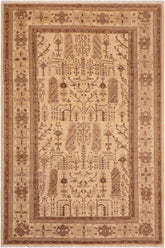 handmade Transitional Kafkaz Beige Brown Hand Knotted RECTANGLE 100% WOOL area rug 6 x 9
