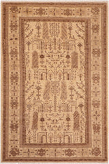 handmade Transitional Kafkaz Beige Brown Hand Knotted RECTANGLE 100% WOOL area rug 6 x 9