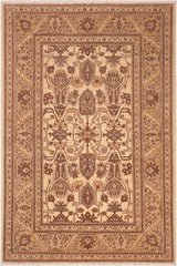 handmade Traditional Kafkaz Beige Brown Hand Knotted RECTANGLE 100% WOOL area rug 6 x 9