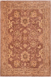 handmade Traditional Lahore Brown Tan Hand Knotted RECTANGLE 100% WOOL area rug 6 x 9