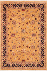 handmade Traditional Kafkaz Gold Blue Hand Knotted RECTANGLE 100% WOOL area rug 6 x 9