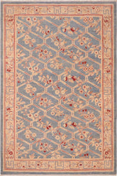 handmade Transitional Kafkaz Blue Tan Hand Knotted RECTANGLE 100% WOOL area rug 6 x 9