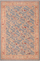 handmade Transitional Kafkaz Blue Tan Hand Knotted RECTANGLE 100% WOOL area rug 6 x 9