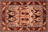 handmade Geometric Kargahi Tan Rust Hand Knotted RECTANGLE 100% WOOL area rug 6x9