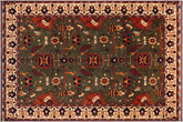 handmade Geometric Kargahi Green Beige Hand Knotted RECTANGLE 100% WOOL area rug 9x12