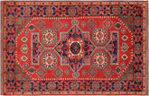 handmade Geometric Kargahi Rust Blue Hand Knotted RECTANGLE 100% WOOL area rug 6x9