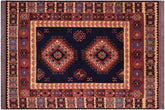 handmade Geometric Kargahi Blue Gold Hand Knotted RECTANGLE 100% WOOL area rug 6x10