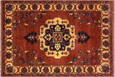 handmade Geometric Kargahi Rust Gold Hand Knotted RECTANGLE 100% WOOL area rug 7' x 10'