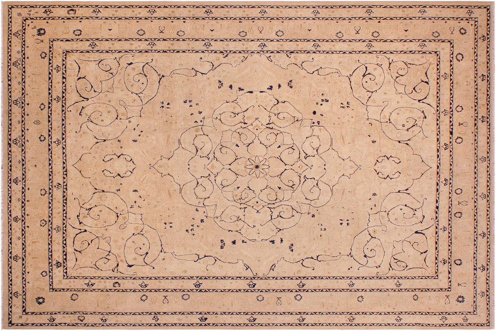 handmade Traditional Tan Tan Hand Knotted RECTANGLE 100% WOOL area rug 9' x 12'
