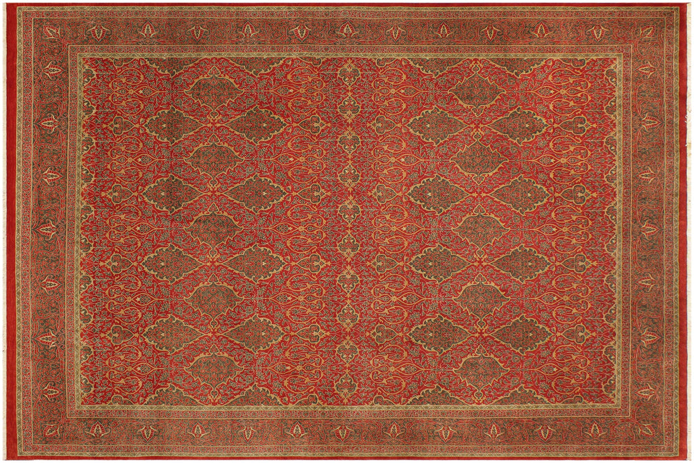 handmade Transitional Veg Dye Rust Green Hand Knotted RECTANGLE 100% WOOL area rug 9x12