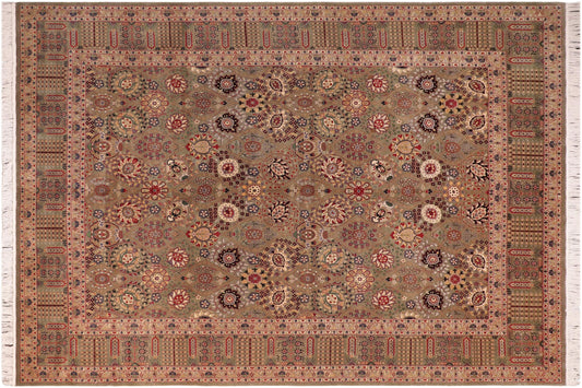 handmade Transitional Tabriz Green Beige Hand Knotted RECTANGLE 100% WOOL area rug 8x10