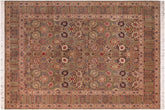 handmade Transitional Tabriz Green Beige Hand Knotted RECTANGLE 100% WOOL area rug 8x10