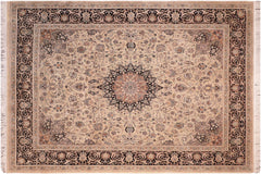 handmade Traditional Isphan Taupe Black Hand Knotted RECTANGLE 100% WOOL area rug 8x10
