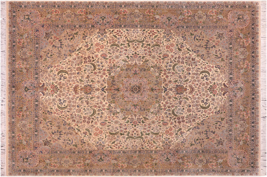 handmade Traditional Gulshan Beige Gold Hand Knotted RECTANGLE 100% WOOL area rug 8x10