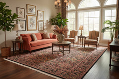 handmade Transitional Kashan Black Red Hand Knotted RECTANGLE 100% WOOL area rug 6x9