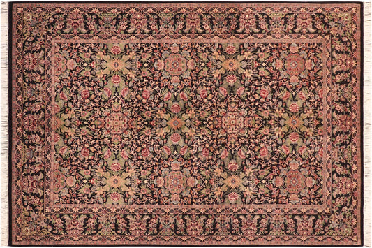 handmade Transitional Kashan Black Red Hand Knotted RECTANGLE 100% WOOL area rug 6x9