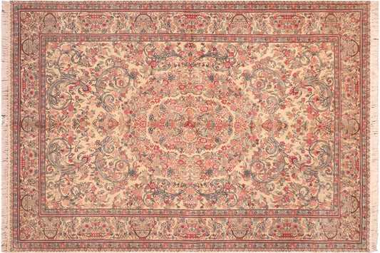 handmade Traditional Tamour Ivory Pink Hand Knotted RECTANGLE 100% WOOL area rug 6x9