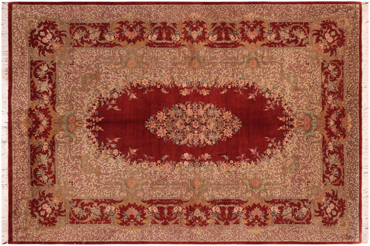 handmade Traditional Abusson Rust Taupe Hand Knotted RECTANGLE 100% WOOL area rug 6x10