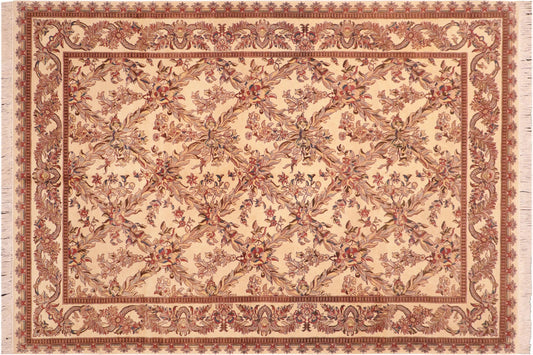 handmade Transitional Basan Ivory Pink Hand Knotted RECTANGLE 100% WOOL area rug 6x9