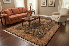 handmade Transitional Dafodils Black Taupe Hand Knotted RECTANGLE 100% WOOL area rug 6x9