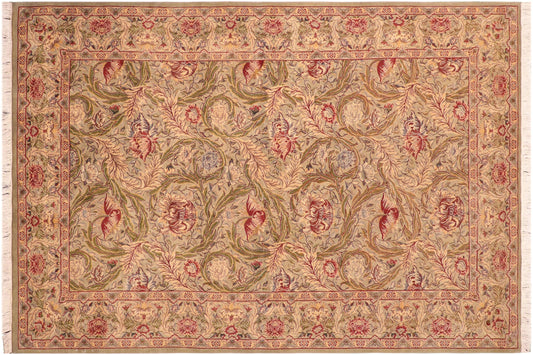 handmade Transitional Marry Gold Green Red Hand Knotted RECTANGLE 100% WOOL area rug 6x9