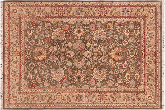 handmade Traditional Mahal Green Taupe Hand Knotted RECTANGLE 100% WOOL area rug 6x9