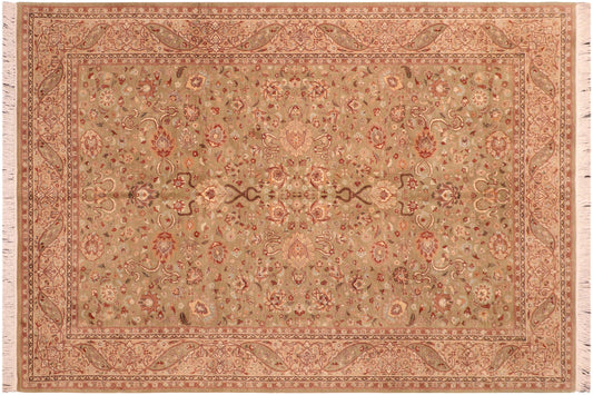 handmade Traditional Kashan Green Taupe Hand Knotted RECTANGLE 100% WOOL area rug 6x9