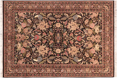 handmade Traditional Nagi Black Pink Hand Knotted RECTANGLE 100% WOOL area rug 6x9