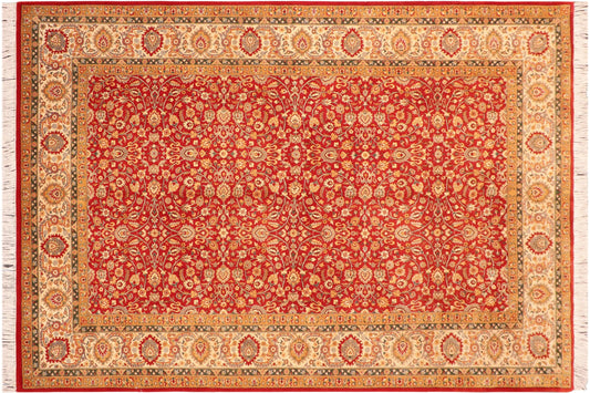 handmade Transitional Lahore Red Beige Hand Knotted RECTANGLE 100% WOOL area rug 6x9