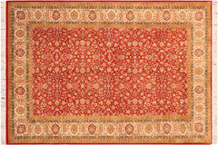 handmade Transitional Lahore Red Beige Hand Knotted RECTANGLE 100% WOOL area rug 6x9