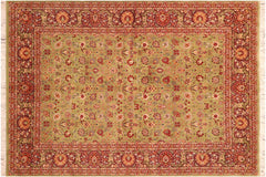 handmade Transitional Lahore Green Burgundy Hand Knotted RECTANGLE 100% WOOL area rug 6x9