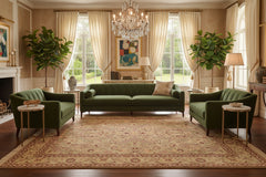 handmade Traditional Agra Taupe Green Hand Knotted RECTANGLE 100% WOOL area rug 6x9