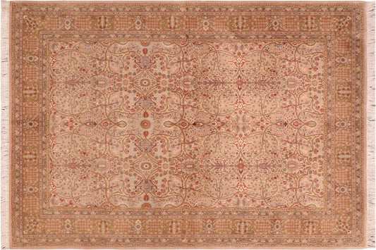 handmade Transitional Tabriz Taupe Brown Hand Knotted RECTANGLE 100% WOOL area rug 6x9